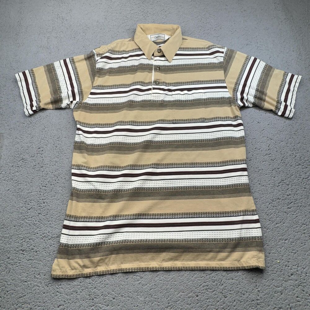 VINTAGE Classics by Parkland Shirt Mens‎ XL Tan Brown Striped Polo 90s Preppy